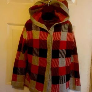 J Jill checkered hooded sweater size small